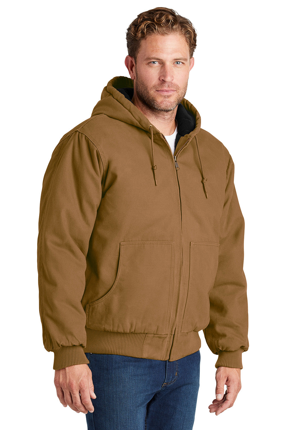 CornerStone CSJ41 Mens Duck Cloth Full Zip Hooded Jacket Duck Brown Model 3q