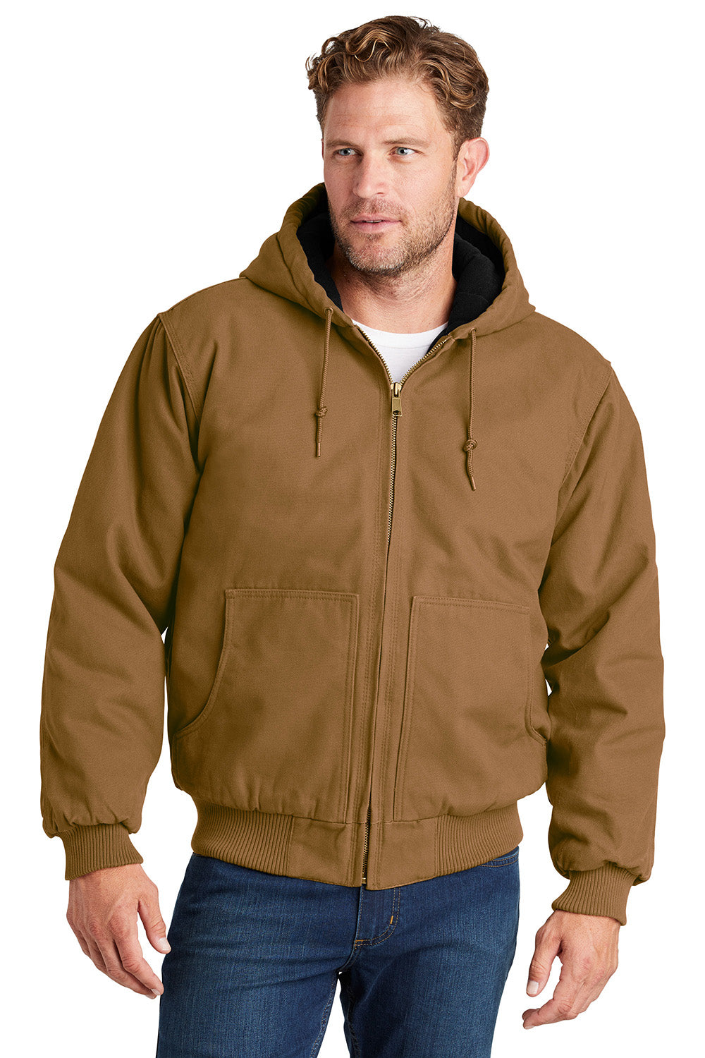 CornerStone CSJ41 Mens Duck Cloth Full Zip Hooded Jacket Duck Brown Model Front