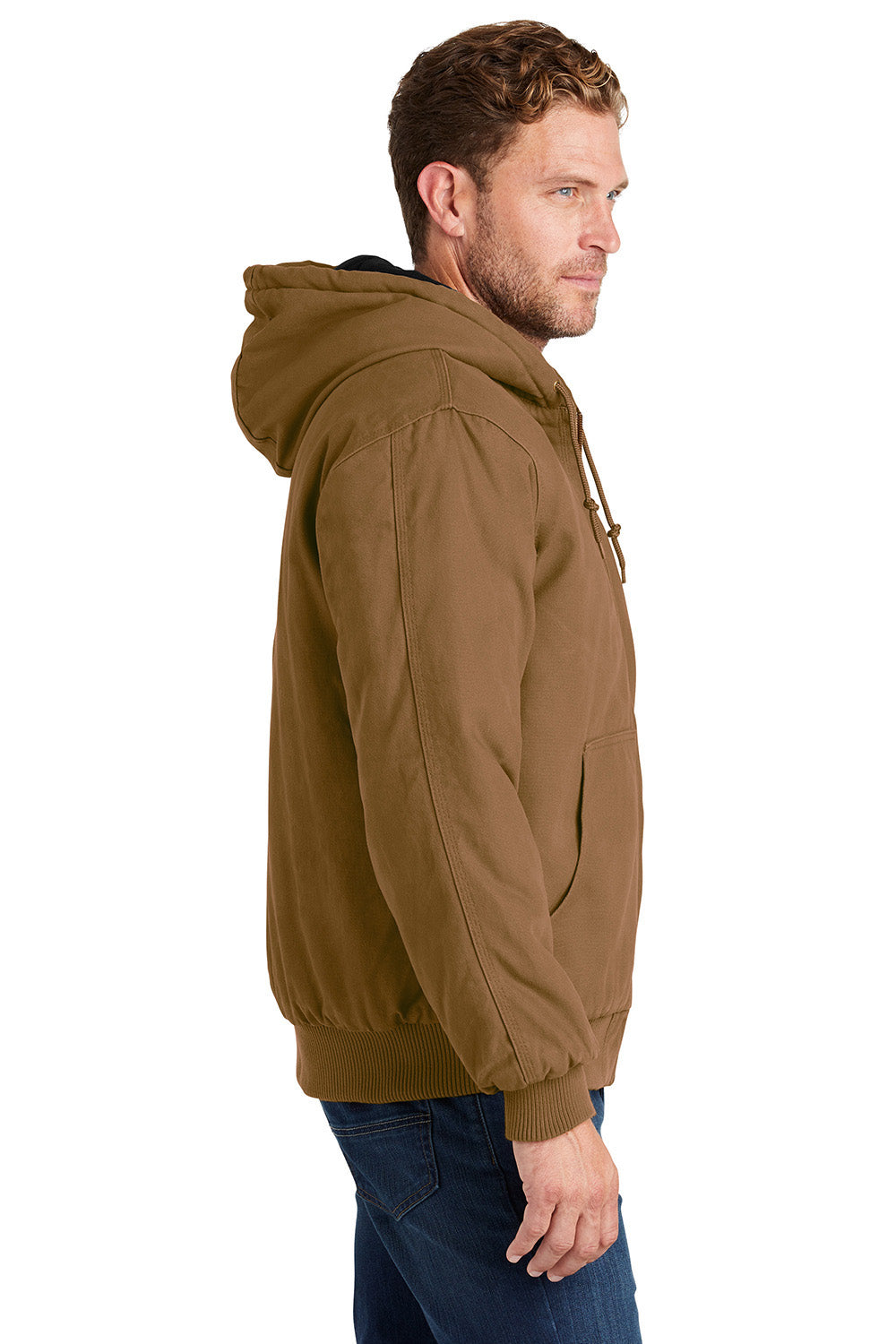 CornerStone CSJ41 Mens Duck Cloth Full Zip Hooded Jacket Duck Brown Model Side