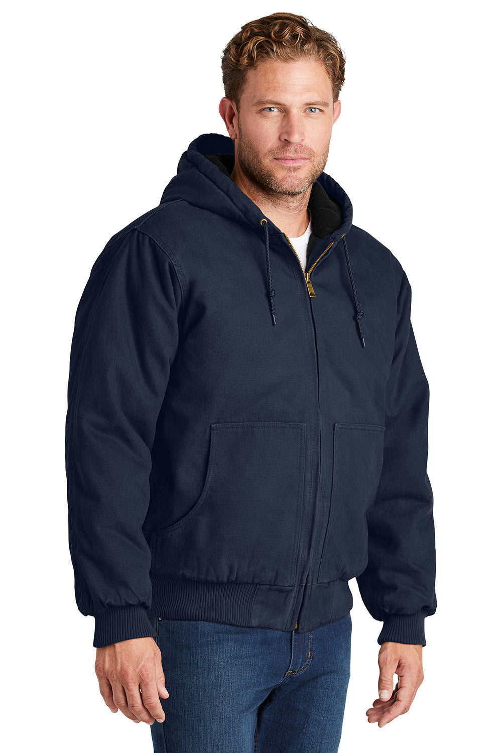 CornerStone CSJ41 Mens Duck Cloth Full Zip Hooded Jacket Navy Blue Model 3q