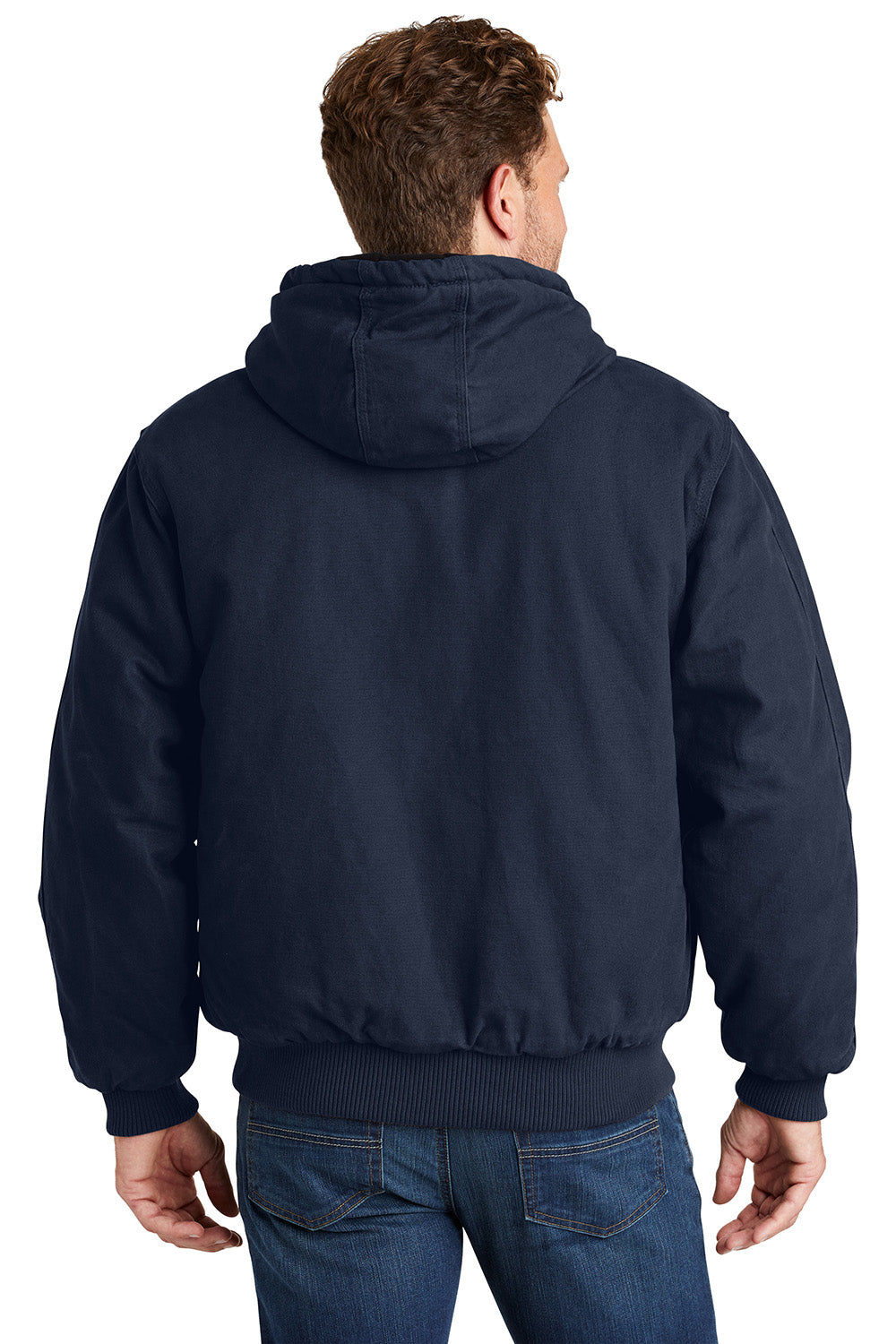 CornerStone CSJ41 Mens Duck Cloth Full Zip Hooded Jacket Navy Blue Model Back