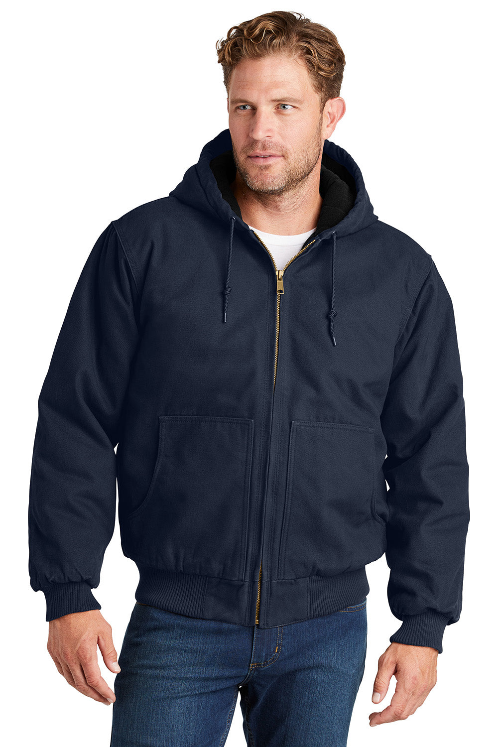 CornerStone CSJ41 Mens Duck Cloth Full Zip Hooded Jacket Navy Blue Model Front