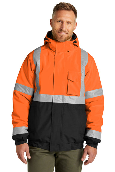 CornerStone CSJ500 Mens Enhanced Visibility Waterproof Full Zip Hooded Jacket Safety Orange Model Front