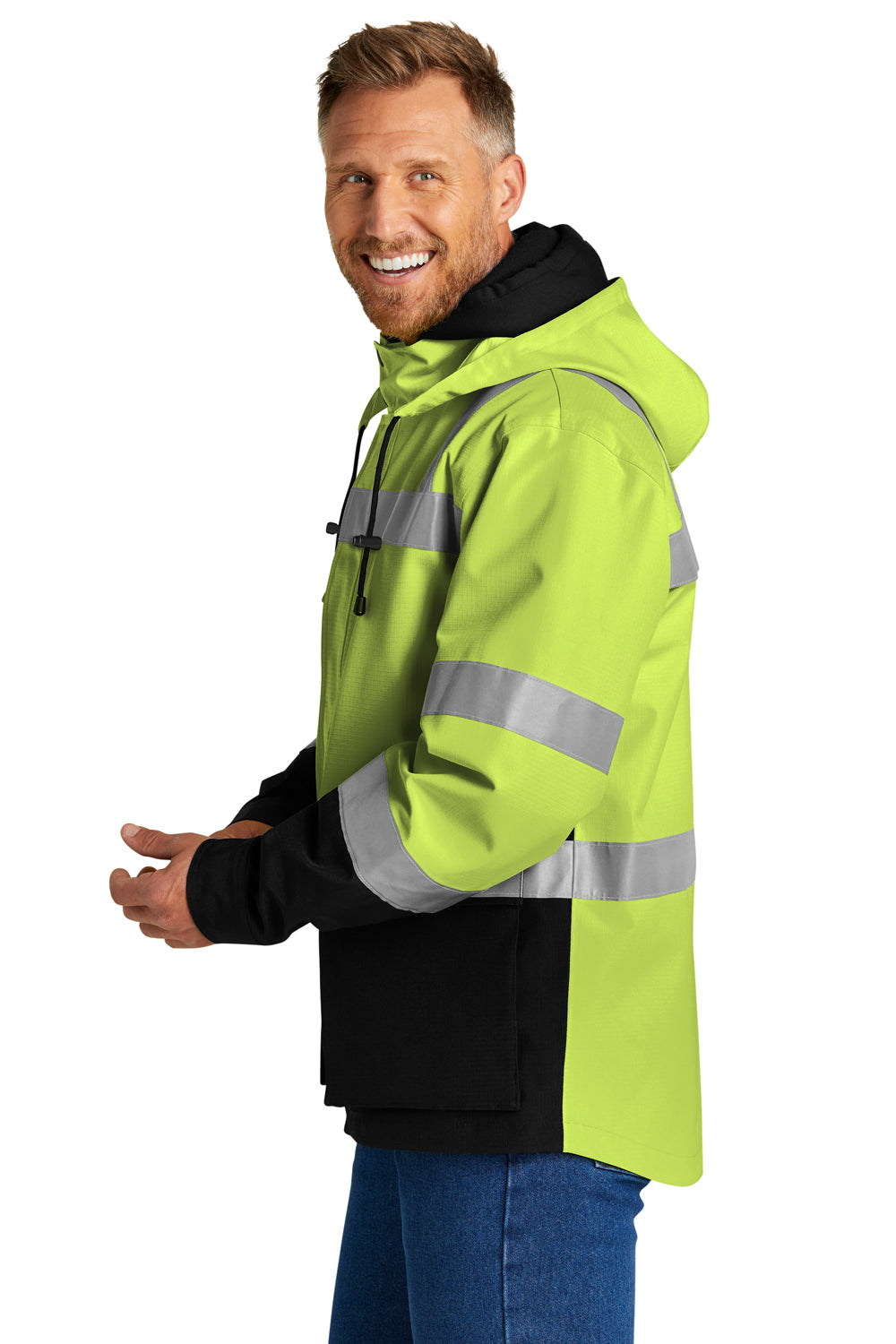 CornerStone CSJ503 Mens Enhanced Visibility Waterproof Full Zip Jacket Safety Yellow Model Side