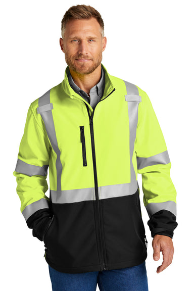 CornerStone CSJ502 Mens Enhanced Visibility Waterproof Ripstop 3-in-1 Full Zip Hooded Jacket Safety Yellow Model Front