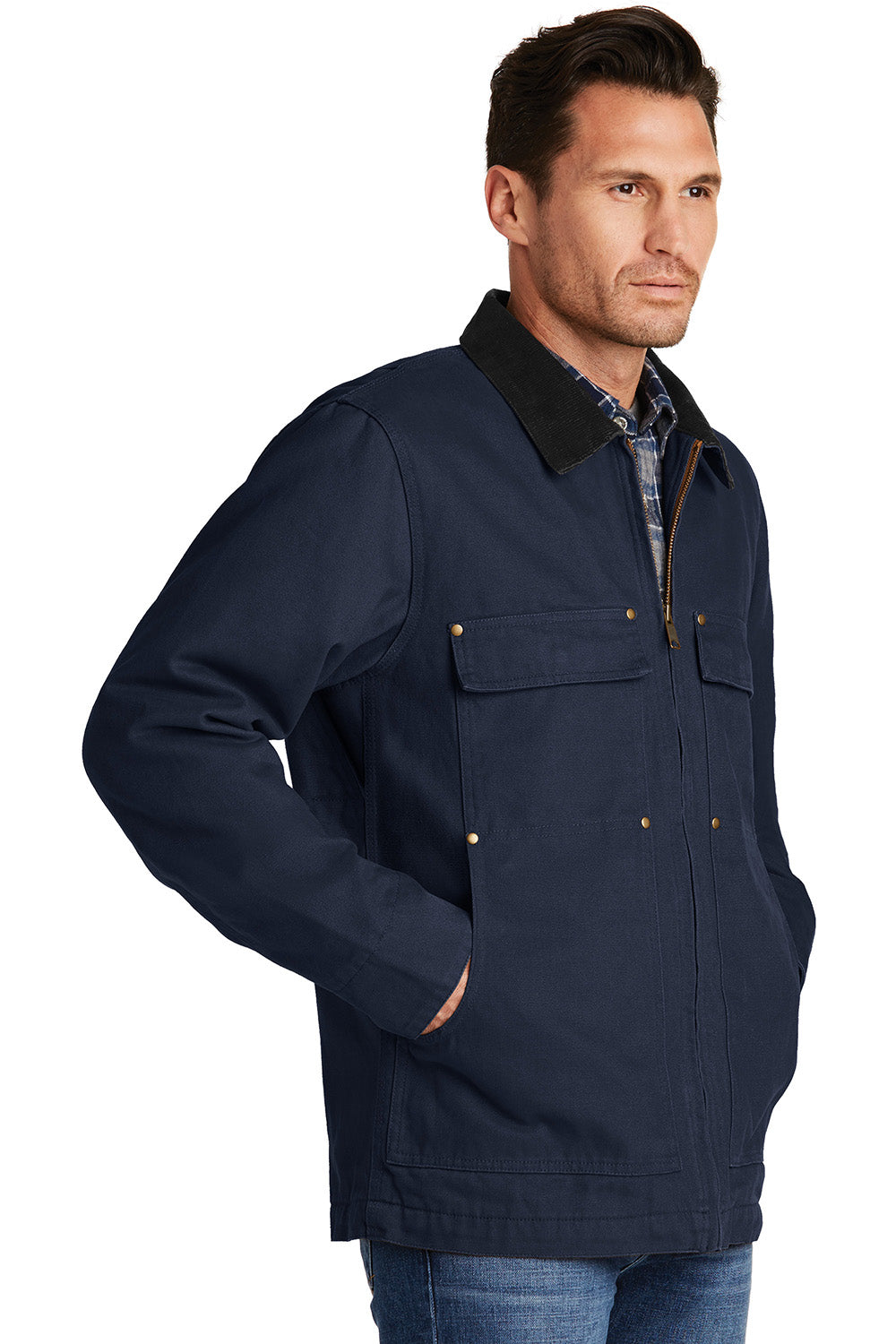 CornerStone CSJ50 Mens Duck Cloth Full Zip Jacket Navy Blue Model 3q