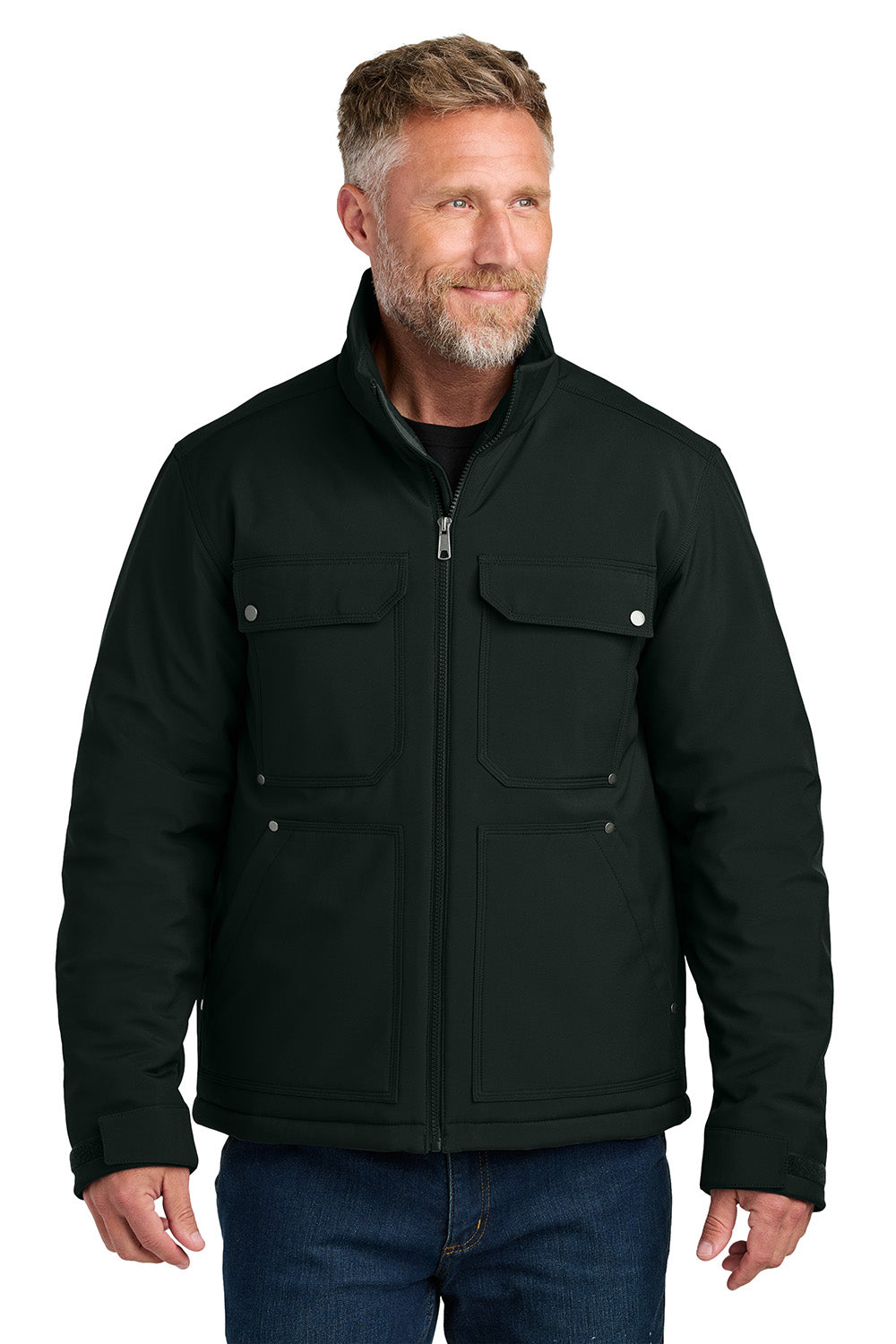 CornerStone CSJ75 Mens Insulated Workwear Soft Shell Full Zip Jacket Black Model Front