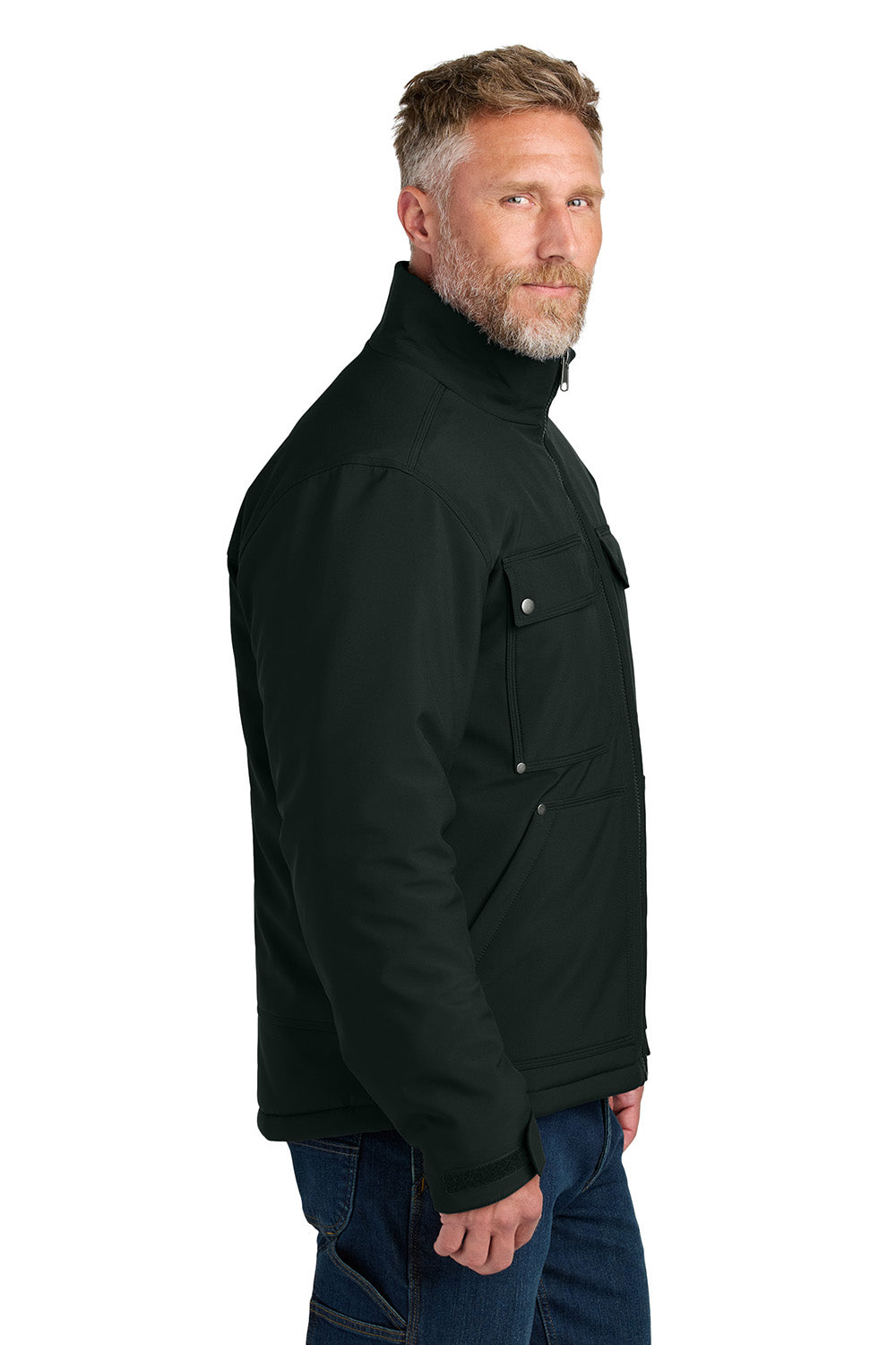 CornerStone CSJ75 Mens Insulated Workwear Soft Shell Full Zip Jacket Black Model Side