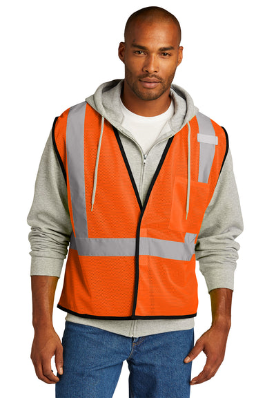 CornerStone CSV100 Mens ANSI 107 Class 2 Mesh Vest w/ Pocket Safety Orange Model Front