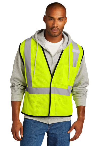 CornerStone CSV100 Mens ANSI 107 Class 2 Mesh Vest w/ Pocket Safety Yellow Model Front