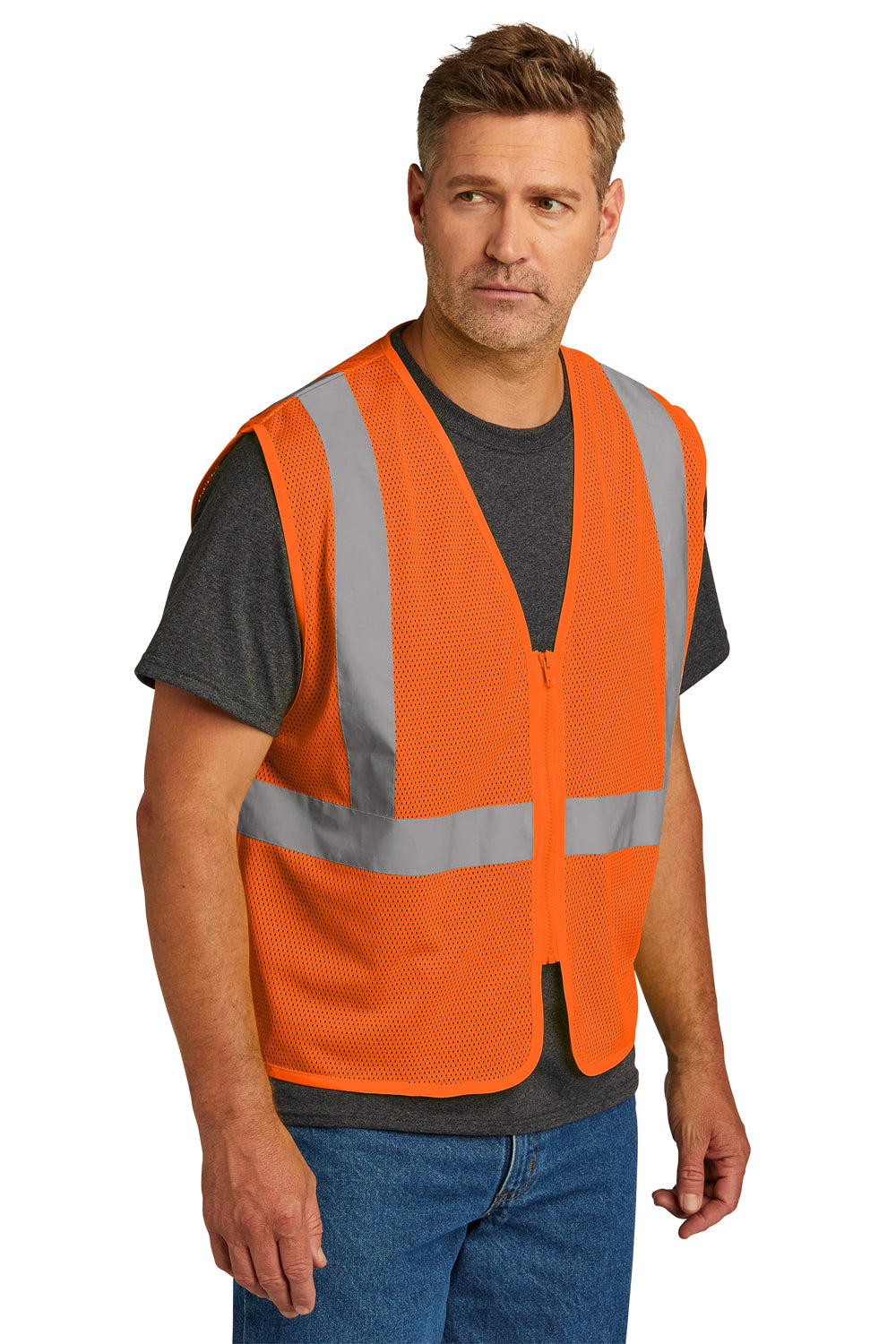 CornerStone CSV101 Mens ANSI 107 Class 2 Mesh Zipper Vest Safety Orange Model 3q