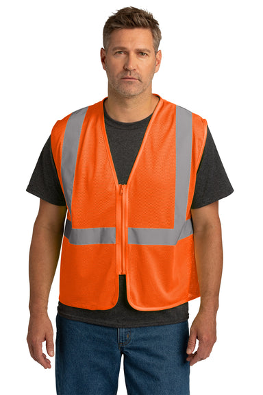 CornerStone CSV101 Mens ANSI 107 Class 2 Mesh Zipper Vest Safety Orange Model Front