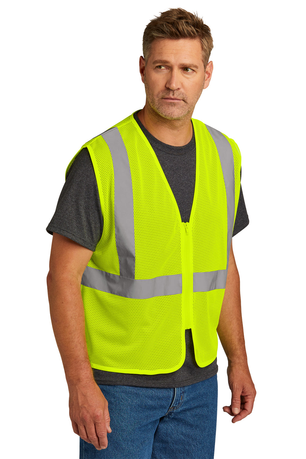 CornerStone CSV101 Mens ANSI 107 Class 2 Mesh Zipper Vest Safety Yellow Model 3q