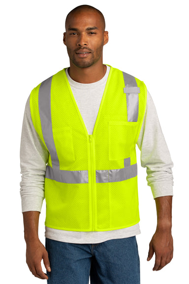 CornerStone CSV102 Mens ANSI 107 Class 2 Mesh Zipper Vest Safety Yellow Model Front