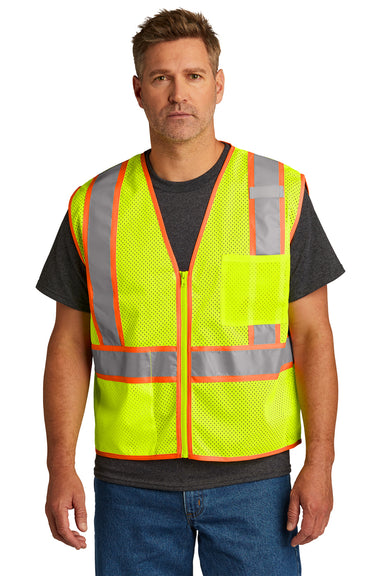 CornerStone CSV103 Mens ANSI 107 Class 2 Mesh Zipper Vest Safety Yellow Model Front