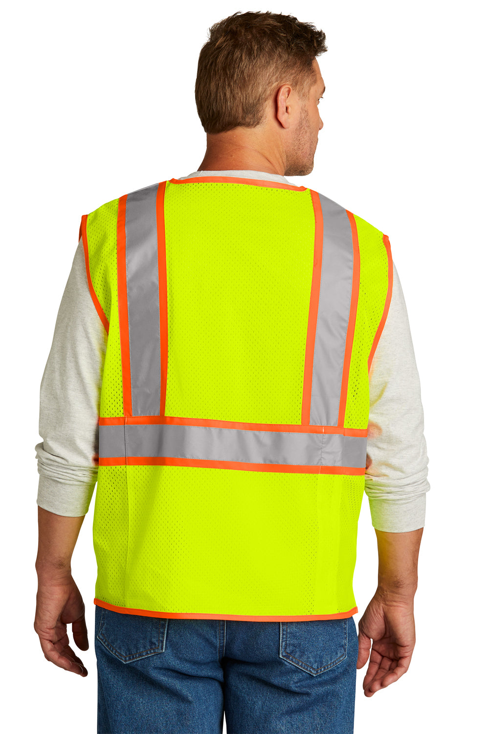 CornerStone CSV105 Mens ANSI 107 Class 2 Surveyor Zipper Vest w/ Pocket Safety Yellow Model Back