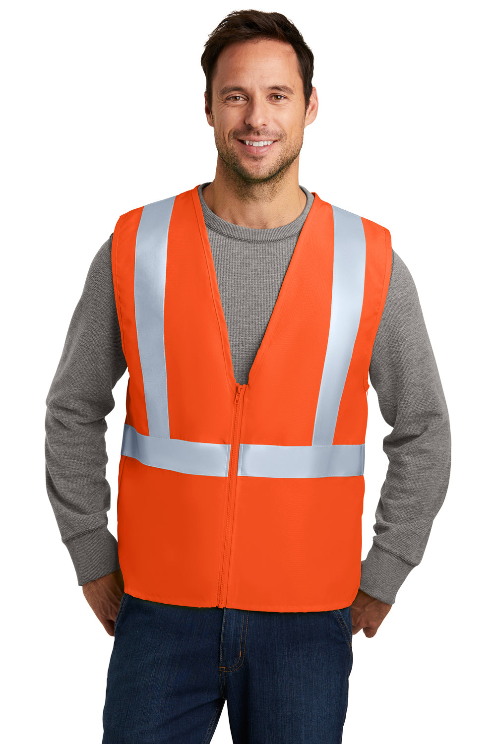 CornerStone CSV400 Mens Enhanced Visibility Safety Vest Safety Orange Model Front