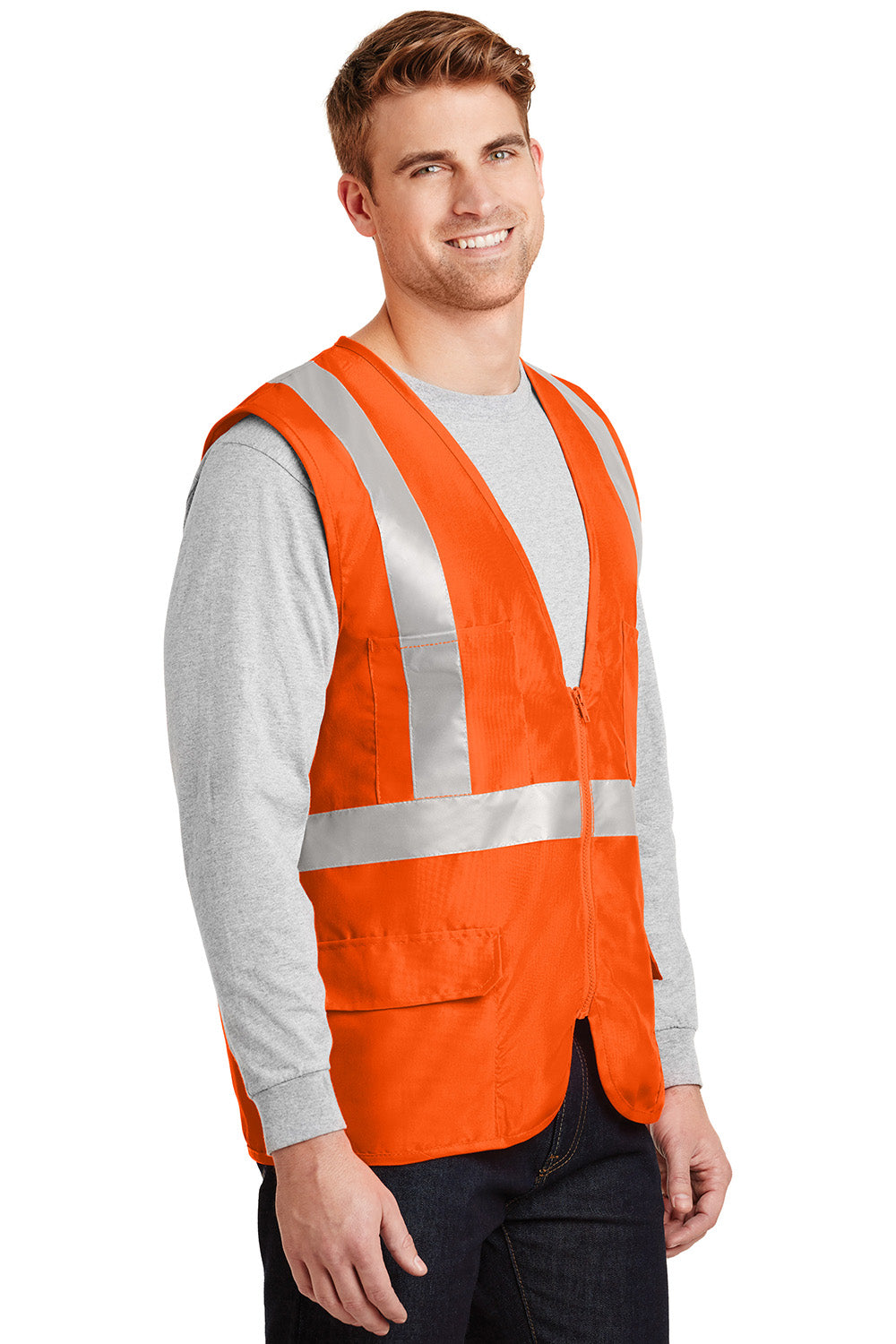 CornerStone CSV405 Mens ANSI 107 Class 2 Safety Full Zip Vest Safety Orange Model 3q