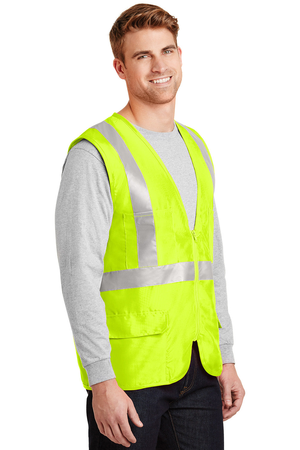 CornerStone CSV405 Mens ANSI 107 Class 2 Safety Full Zip Vest Safety Yellow Model 3q