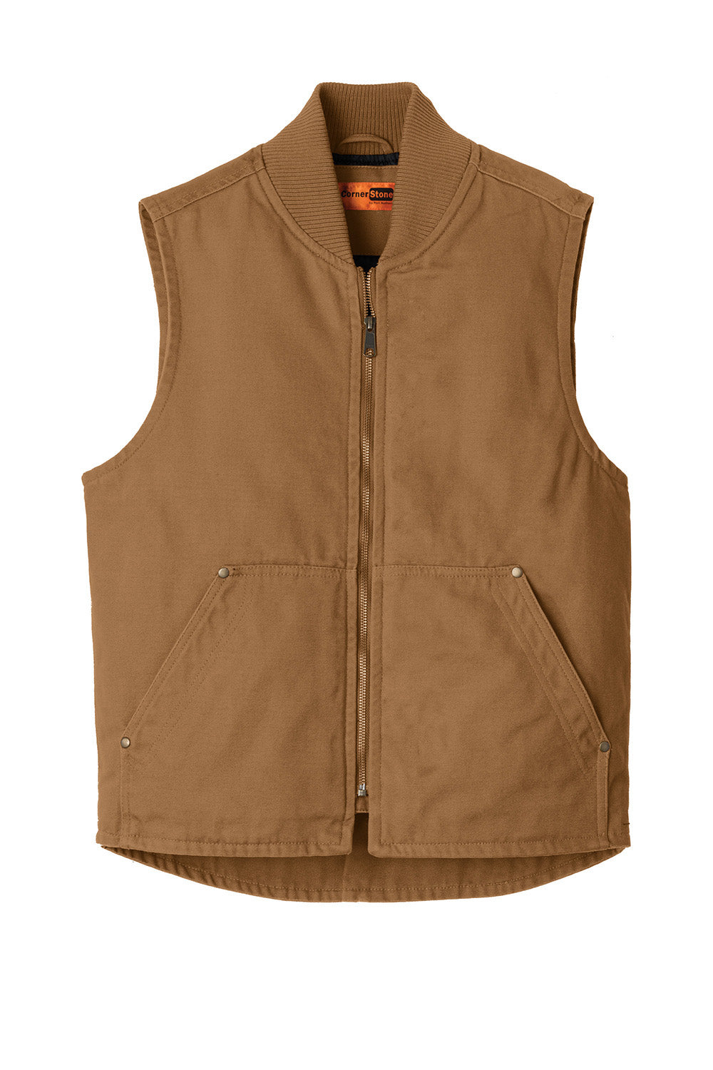 CornerStone CSV40 Mens Duck Cloth Full Zip Vest Duck Brown Flat Front