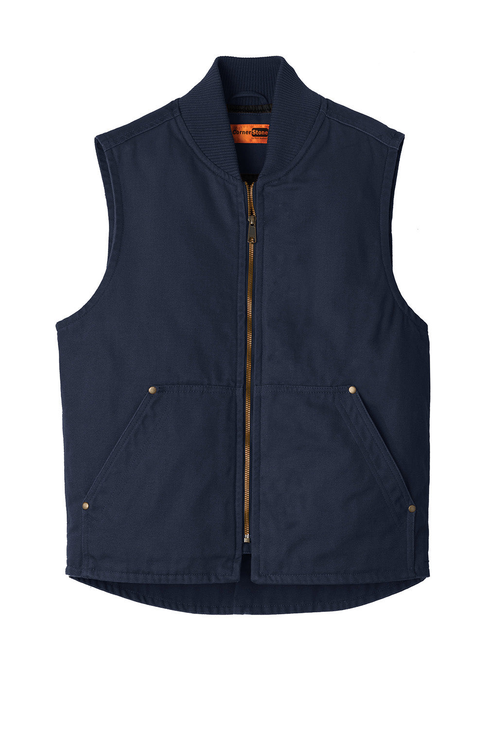 CornerStone CSV40 Mens Duck Cloth Full Zip Vest Navy Blue Flat Front