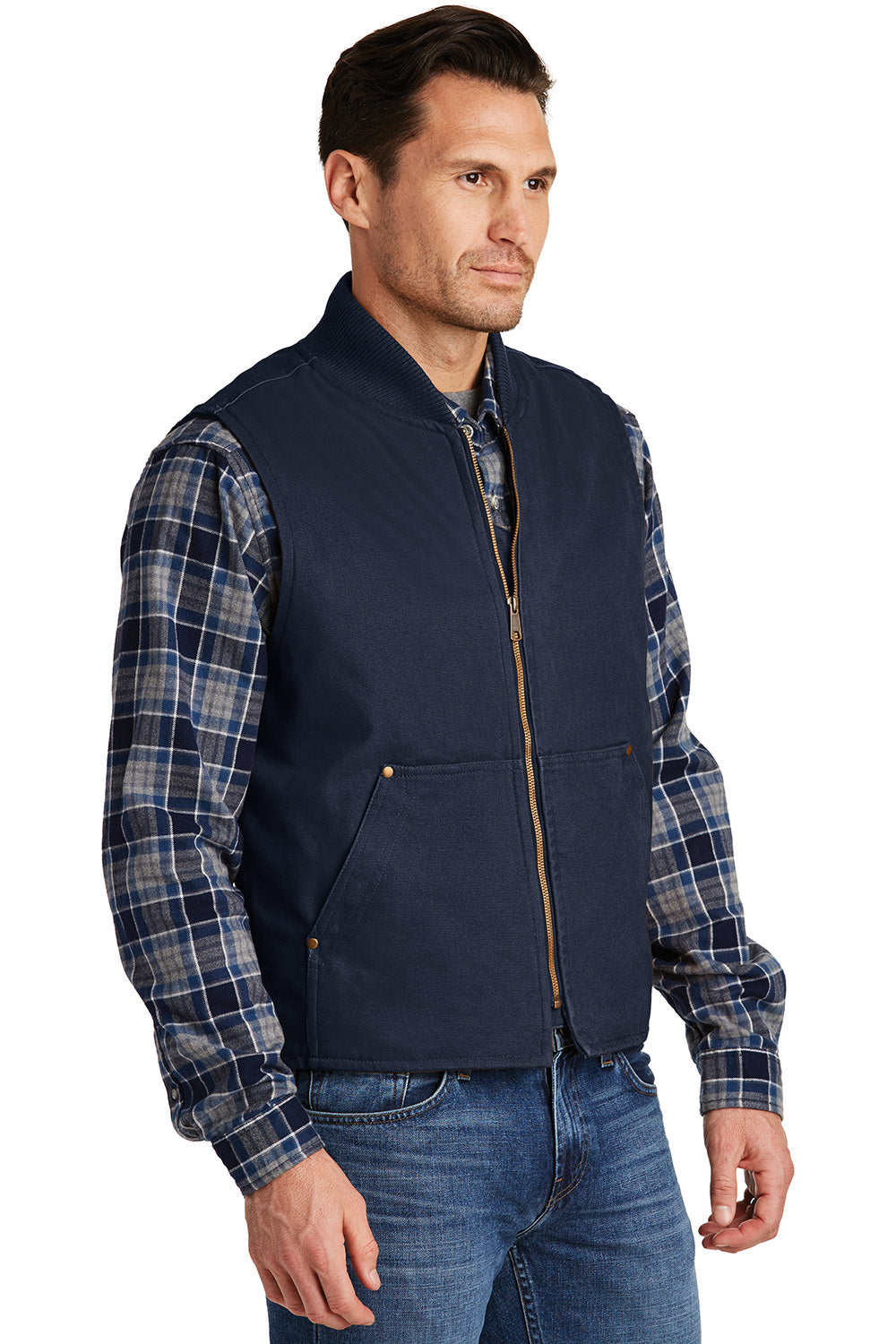 CornerStone CSV40 Mens Duck Cloth Full Zip Vest Navy Blue Model 3q