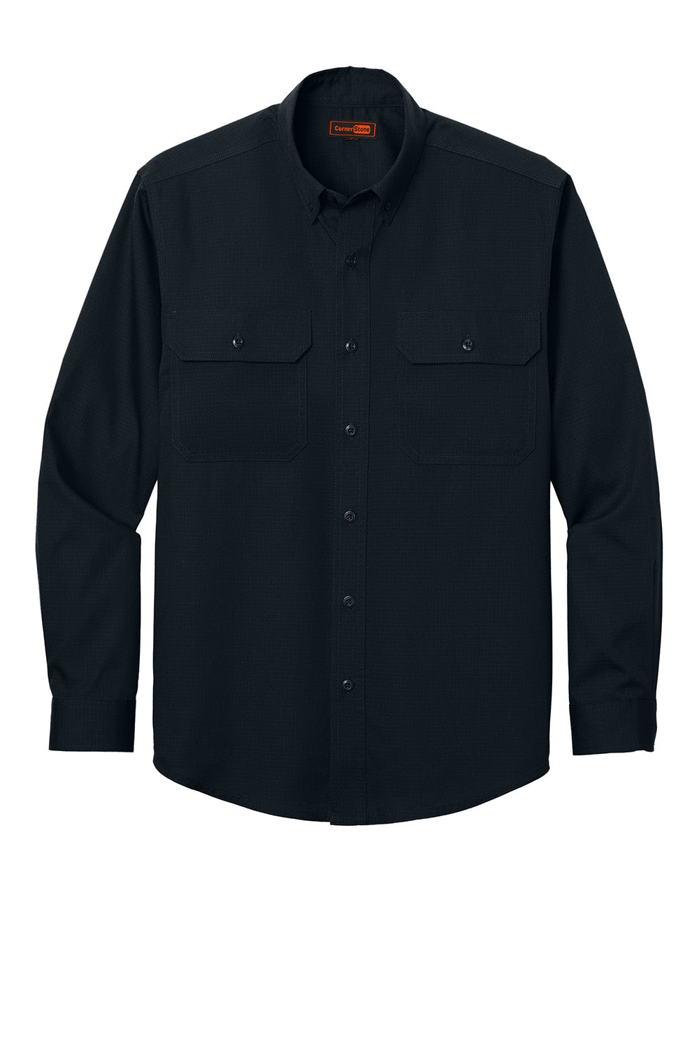 CornerStone CSW174 Mens Select Ripstop Long Sleeve Button Down Shirt Navy Blue Flat Front