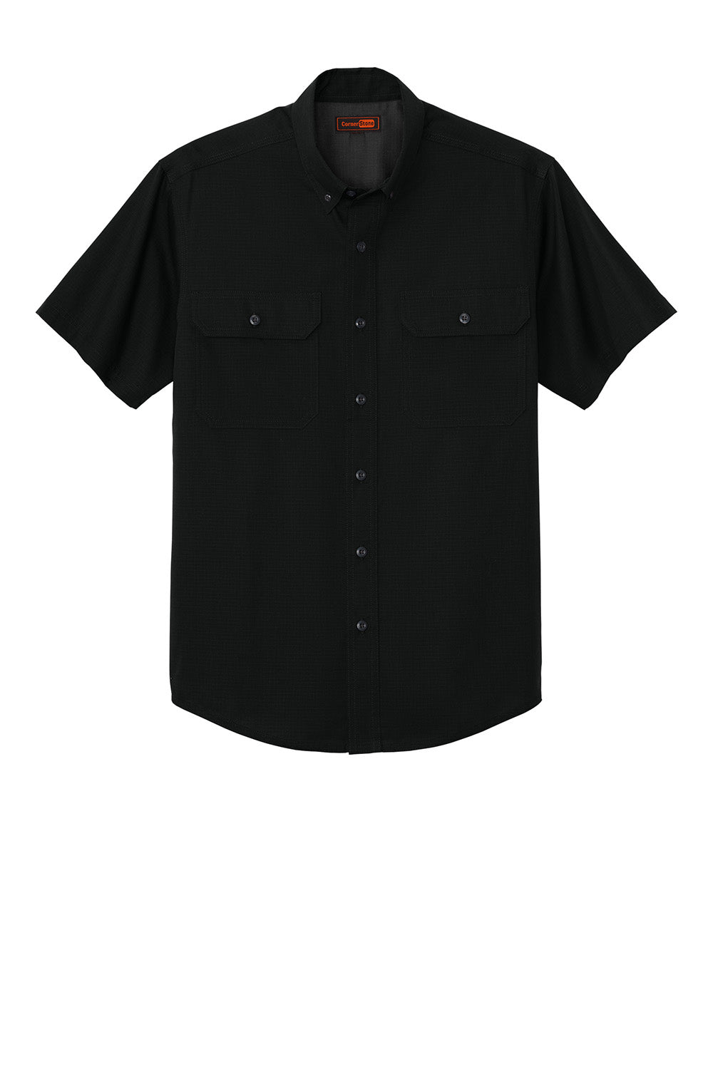 CornerStone CSW175 Mens Select Ripstop Short Sleeve Button Down Shirt Black Flat Front