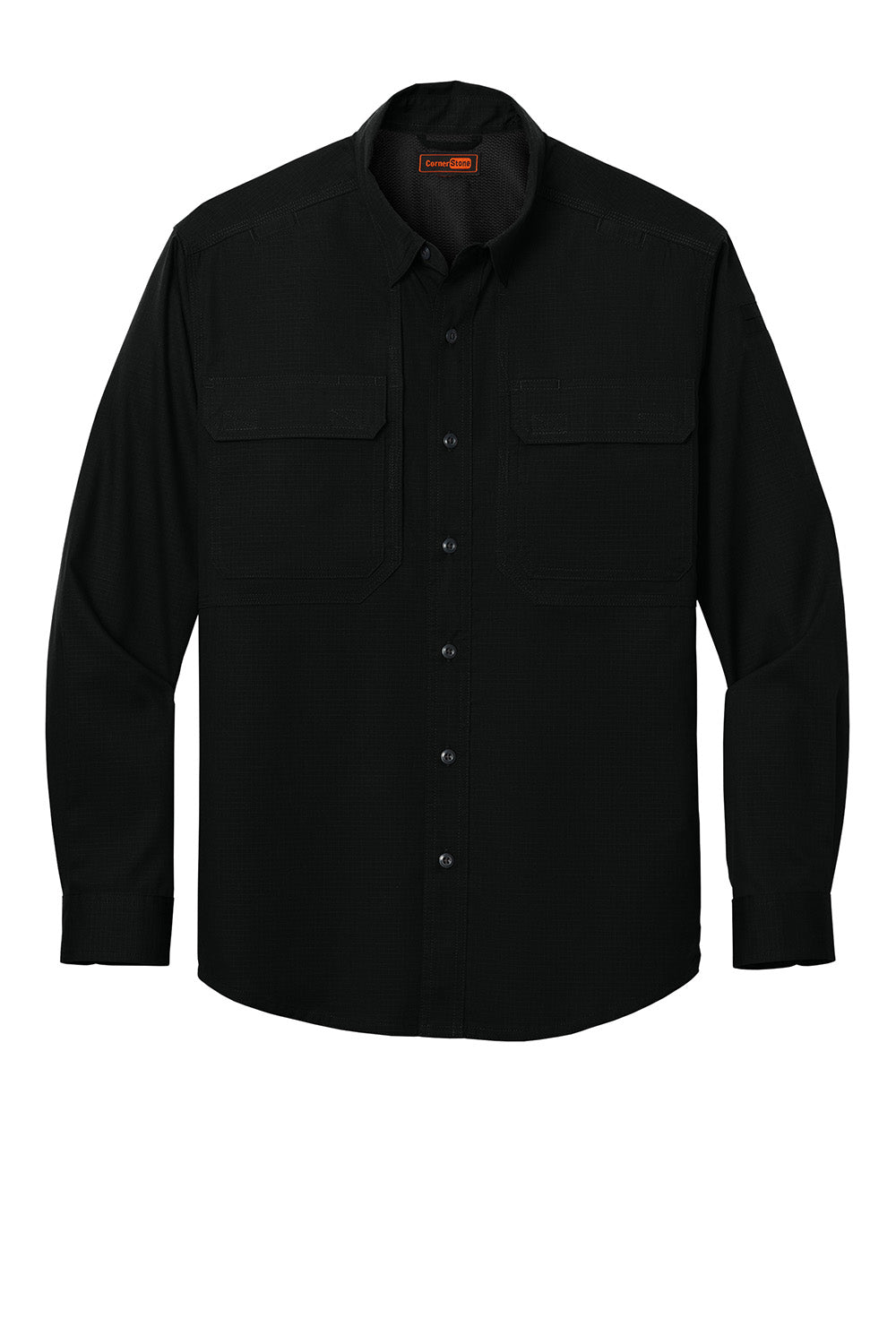 CornerStone CSW176 Mens Select Tactical Long Sleeve Button Down Shirt Black Flat Front