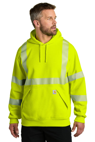 Carhartt CT104987 Mens ANSI 107 Class 3 Hooded Sweatshirt Hoodie Bright Lime Green Model Front