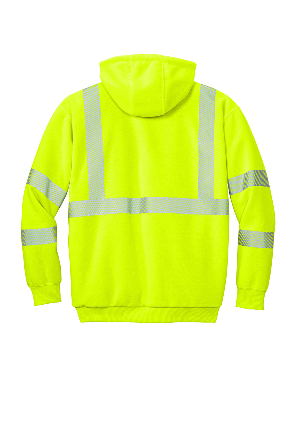 Carhartt CT104988 Mens ANSI 107 Class 3 Lined Full Zip Hooded Sweatshirt Hoodie Bright Lime Green Flat Back