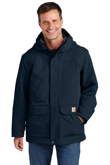 Carhartt CT105533 Mens Super Dux Wind & Water Resistant Full Zip Hooded Jacket Navy Blue Model Front