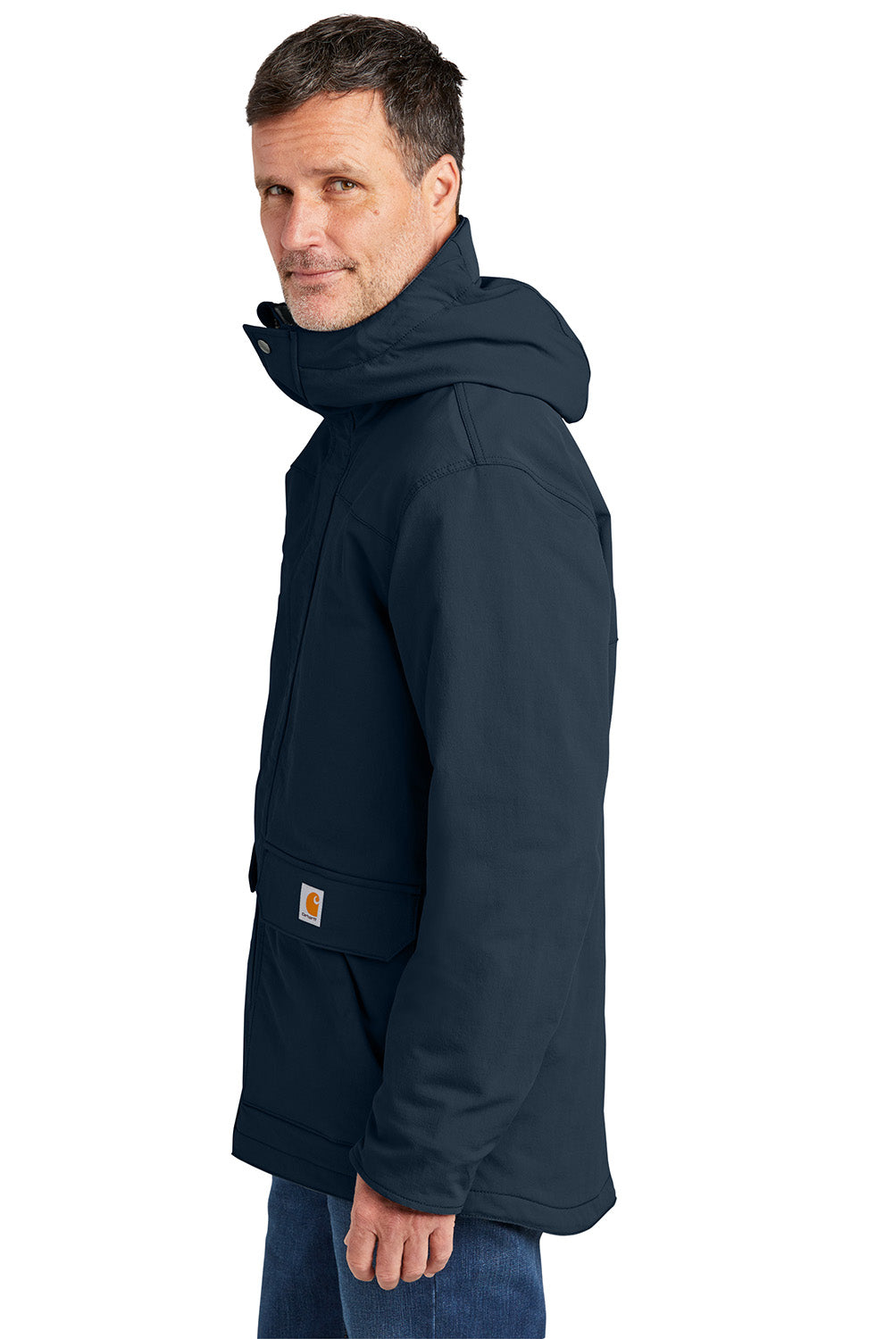 Carhartt CT105533 Mens Super Dux Wind & Water Resistant Full Zip Hooded Jacket Navy Blue Model Side