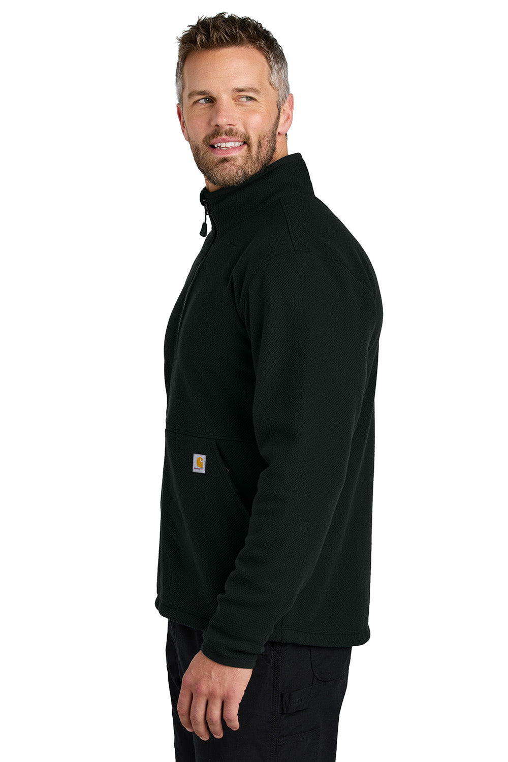 Carhartt CT106416 Mens Textured Fleece Full Zip Jacket Black Model Side