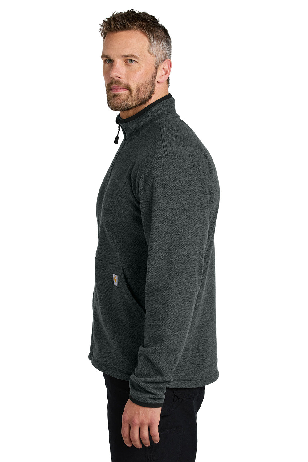 Carhartt CT106416 Mens Textured Fleece Full Zip Jacket Heather Carbon Grey Model Side