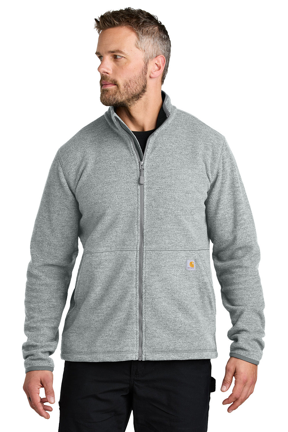 Carhartt CT106416 Mens Textured Fleece Full Zip Jacket Heather Grey Model Front