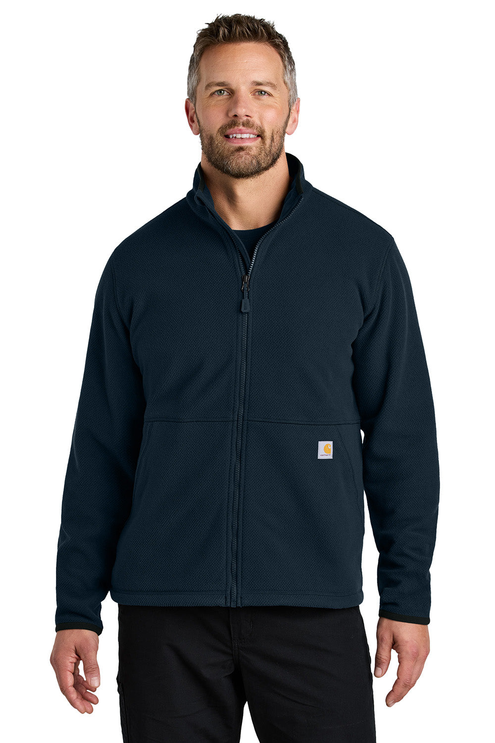 Carhartt CT106416 Mens Textured Fleece Full Zip Jacket Navy Blue Model Front