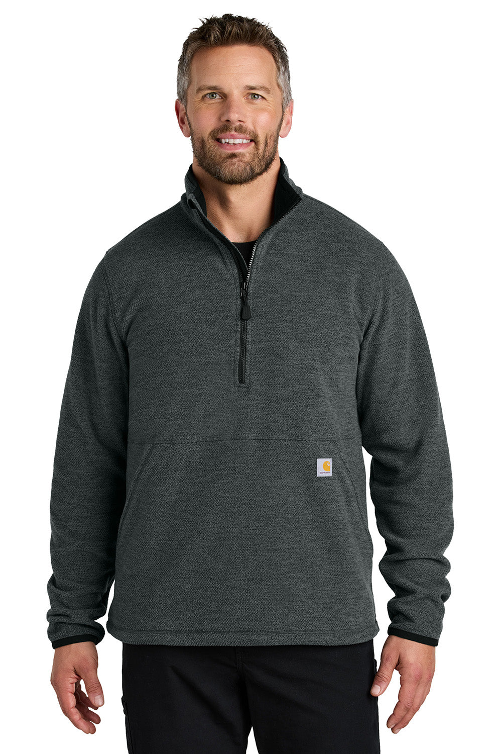 Carhartt CT106417 Mens Textured Fleece 1/4 Zip Jacket Heather Carbon Grey Model Front