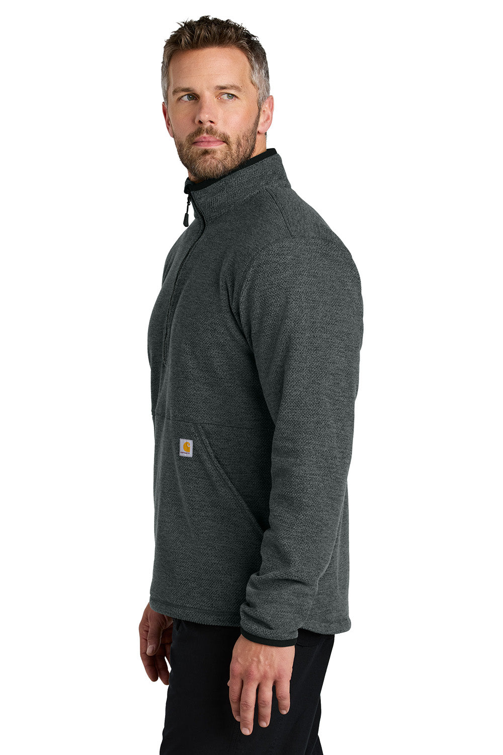 Carhartt CT106417 Mens Textured Fleece 1/4 Zip Jacket Heather Carbon Grey Model Side