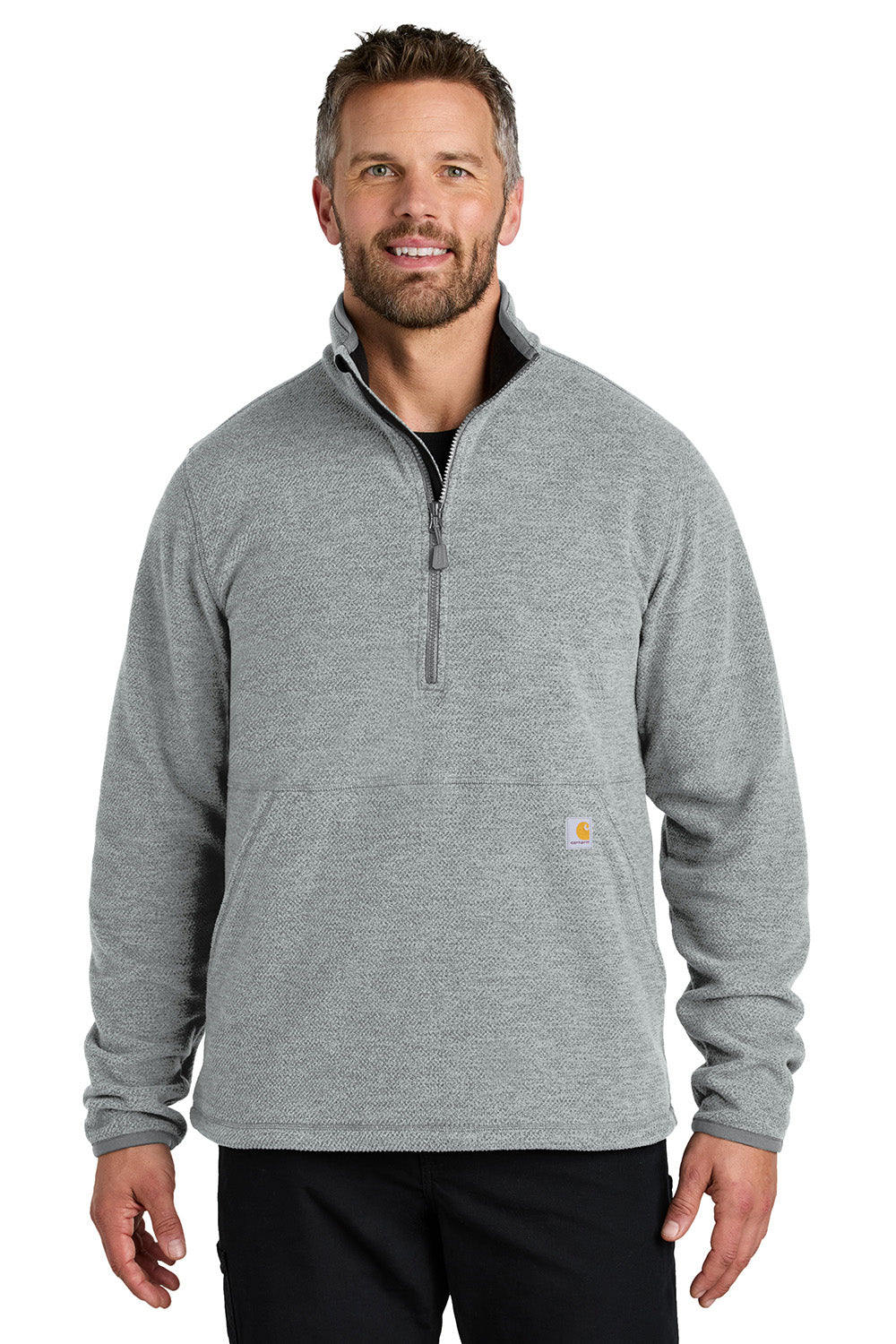 Carhartt CT106417 Mens Textured Fleece 1/4 Zip Jacket Heather Grey Model Front