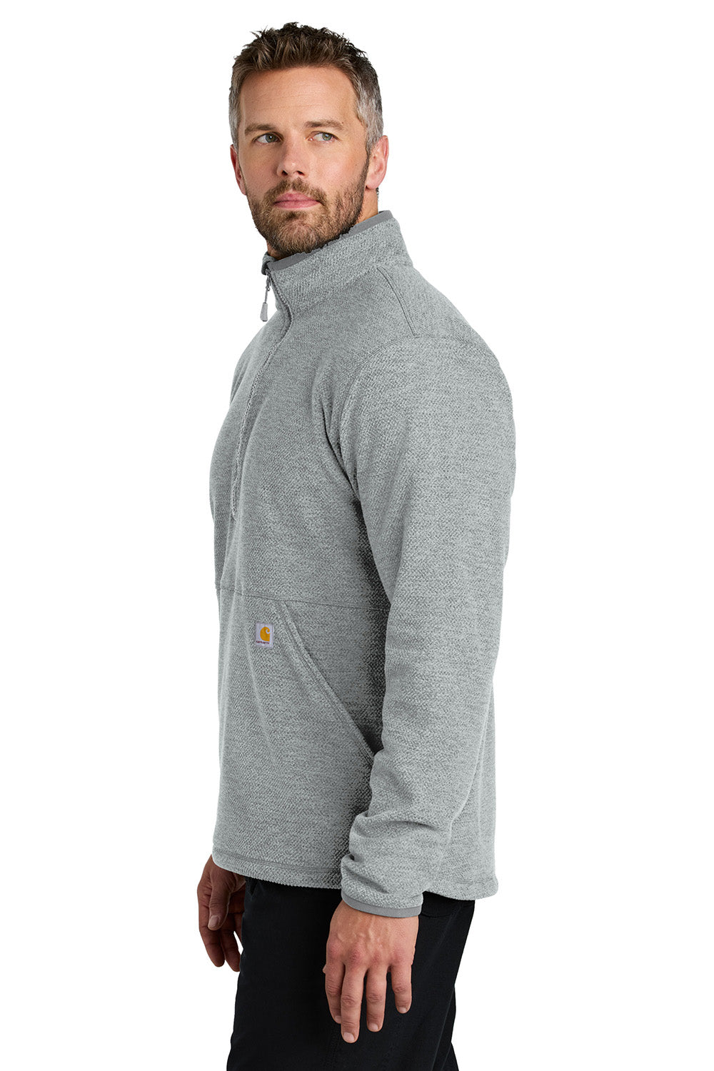 Carhartt CT106417 Mens Textured Fleece 1/4 Zip Jacket Heather Grey Model Side