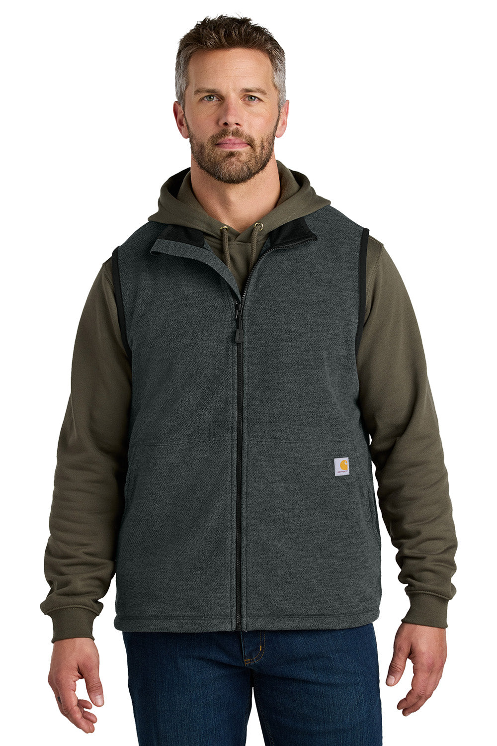 Carhartt CT106418 Mens Textured Fleece Full Zip Vest Heather Carbon Grey Model Front