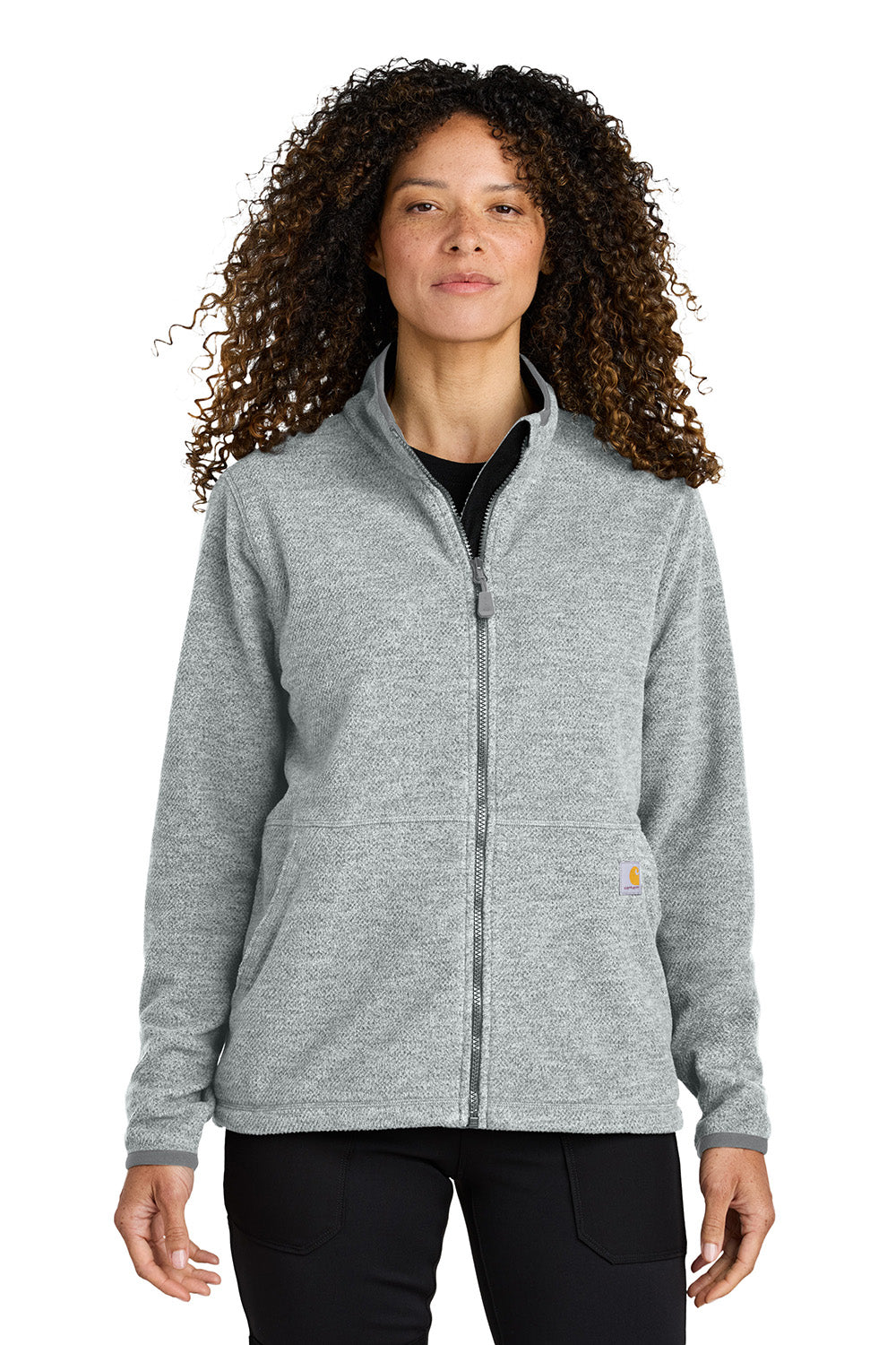 Carhartt CT106419 Womens Textured Fleece Full Zip Jacket Heather Grey Model Front