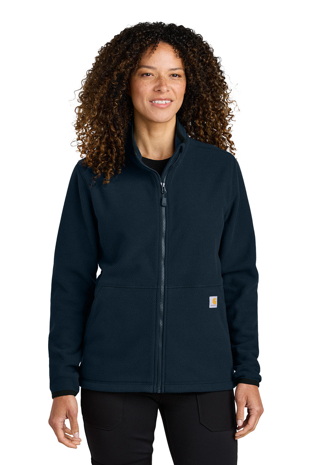 Carhartt CT106419 Womens Textured Fleece Full Zip Jacket Navy Blue Model Front