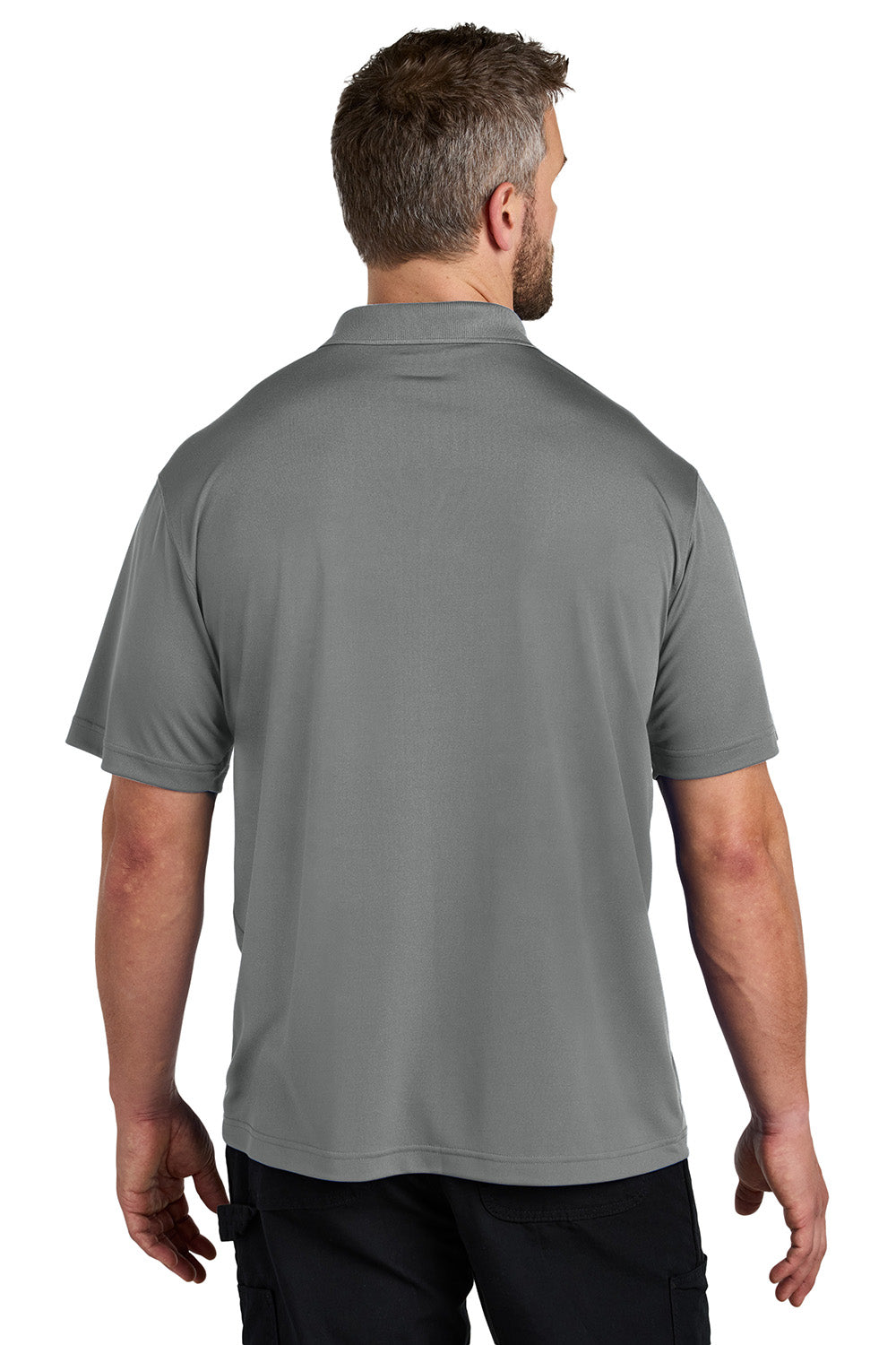 Carhartt CT106880 Mens Moisture Wicking Short Sleeve Polo Shirt w/ Pocket Asphalt Grey Model Back