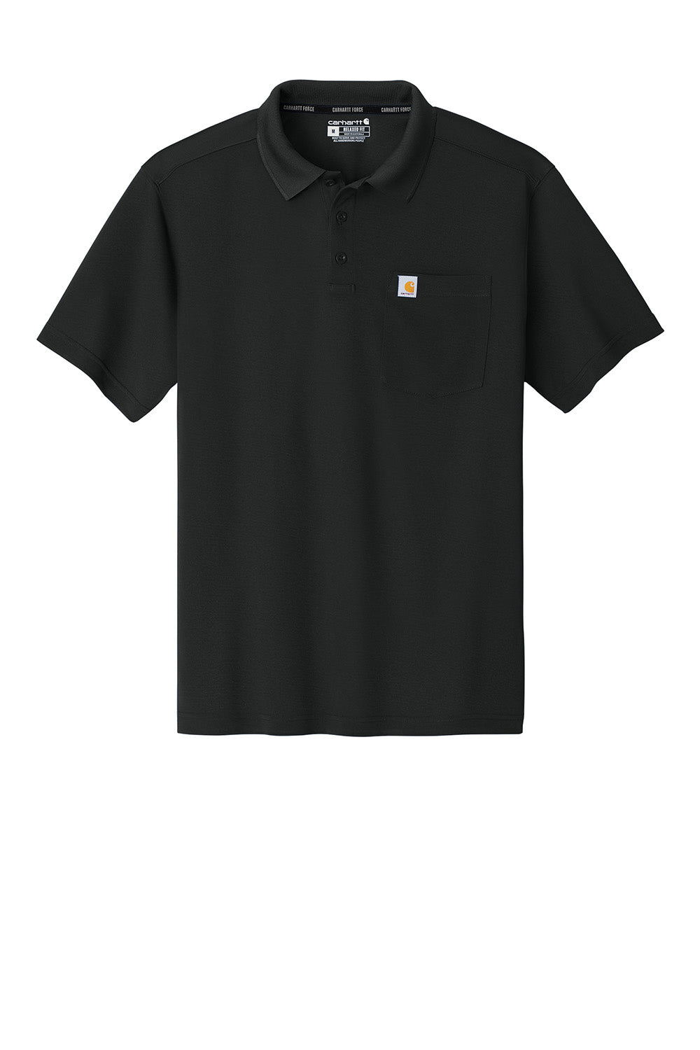 Carhartt CT106880 Mens Moisture Wicking Short Sleeve Polo Shirt w/ Pocket Black Flat Front