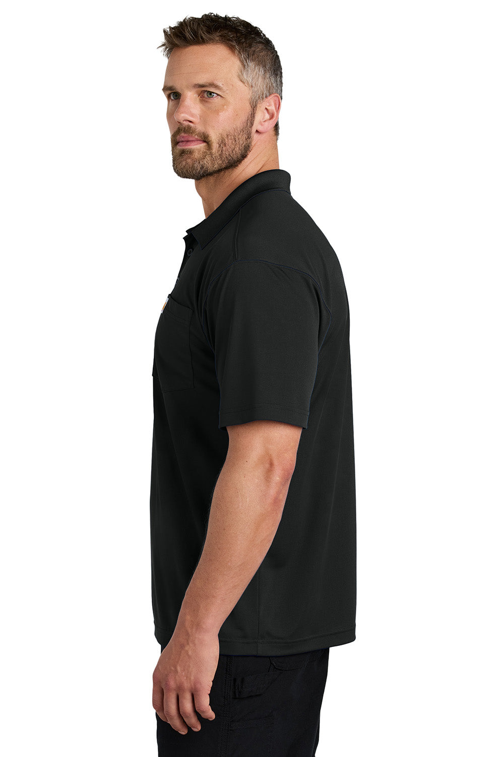 Carhartt CT106880 Mens Moisture Wicking Short Sleeve Polo Shirt w/ Pocket Black Model Side