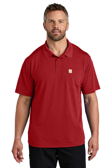 Carhartt CT106880 Mens Moisture Wicking Short Sleeve Polo Shirt w/ Pocket Crimson Red Model Front