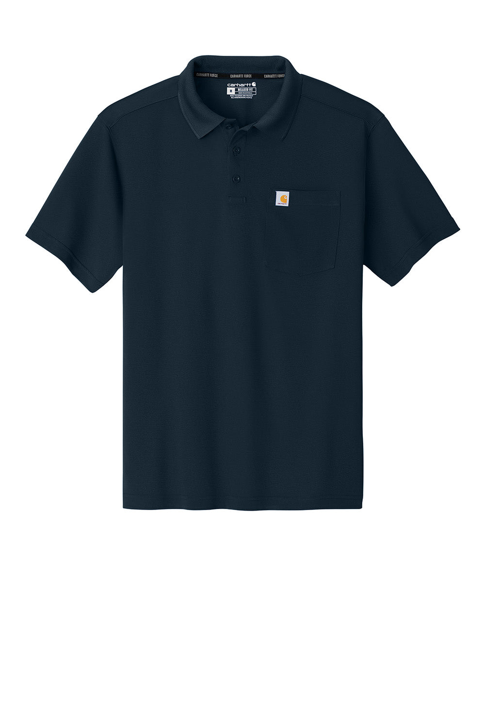 Carhartt CT106880 Mens Moisture Wicking Short Sleeve Polo Shirt w/ Pocket Navy Blue Flat Front