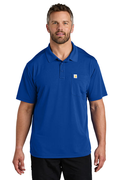 Carhartt CT106880 Mens Moisture Wicking Short Sleeve Polo Shirt w/ Pocket Royal Glass Blue Model Front